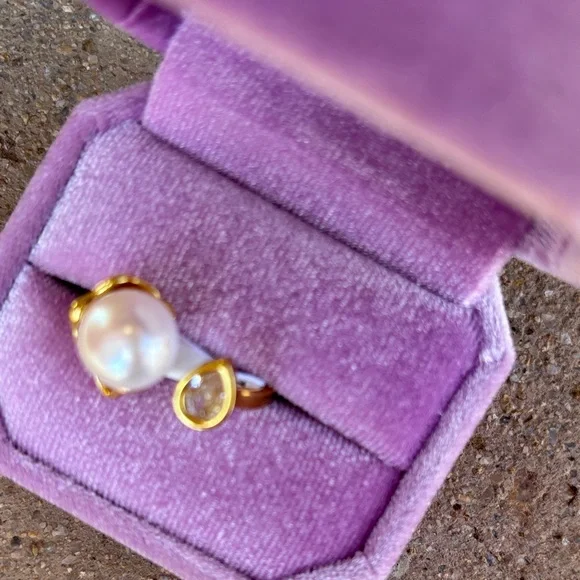 Genuine Pearl and Teardrop Accent Ring
